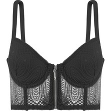 Wonna Fashion 2509 Noa Fermuar Detaylı Push Up Dolgulu Dantelli Büstiyer Sütyen Siyah