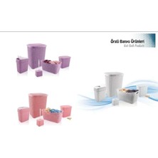 İyisi Var 5 Parça Örgü Desenli Plastik Banyo Seti Çamaşır Sepeti Deterjanlık Klik Kovası Klozet Fırç