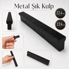 Badem10 Özen 224 mm 22.4 cm Düz Mat Siyah Metal Mobilya Kulpu Uzun Çekmece Dolap Kapak Mutfak Dolabı Kulbu