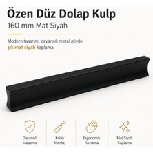 Badem10 Özen Düz Mat Siyah Metal (160 mm - 16 Cm) Çekmece Kulbu Mobilya Dolap Dolabı Kulpu Kulpları