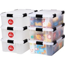 BYZ Store Ohyama Hava Geçirmez Plastik Saklama Kutuları, Kapaklı, 30 L, 6'lı Set, Şeffaf, Hermetik Su Geçirmez Kilit, Sağlam Yaylı Kilitler, Istiflenebilir, Toz Koruması, Bpa Içermez, At-Ls