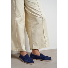Nişantaşı Shoes Bery Lacivert Hakiki Süet Düz Taban Kadın Loafer
