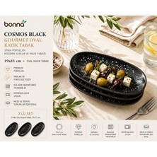 Bonnami Bonna Cosmos Black Gourmet Oval Kayık Tabak / Siyah Porselen Modern Sunum ve Meze Tabağı