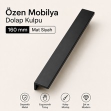 Badem10 Özen Düz Mat Siyah Çekmece Kulp 160 mm 1 Adet Metal Dolap Kapağı Mobilya Kulpu Aksesuarı