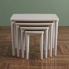 Cg Home Sahra 4’lü Zigon Sehpa Seti | Komple Lake Boyalı | Gold Detaylı | Modern Yan Sehpa