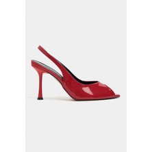 Nişantaşı Shoes Betty Kırmızı Rugan Burnu Açık Kadın Topuklu Ayakkabı