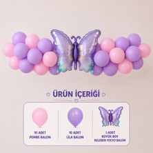 Çavuş E-Ticaret Lila Pembe Balon Seti Büyük Boy Mor Kelebek Folyo Balon Parti Seti Doğum Günü Seti