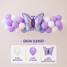 Çavuş E-Ticaret Lila Beyaz Balon Seti Büyük Boy Mor Kelebek Folyo Balon Parti Seti