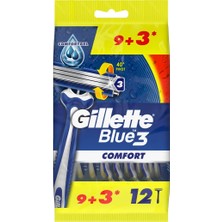 Gillette Blue 3 Comfort Kullan At Tıraş Bıçağı - Erkekler için ComfortGel Teknolojisi ile 12'li Paket (9+3)