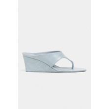 Nişantaşı Shoes Corey Bebe Mavi Rustik Parmak Arası Dolgu Topuklu Kadın Terlik