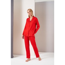 Pjs Kadın Gömlek Yaka Önden Düğmeli Uzun Kollu Pijama Takım