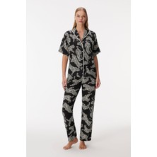 Anıl Zebra Kadın Kısa Kollu Önden Düğmeli Gömlek Pijama Takım