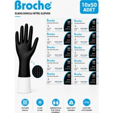 Broche Elmas Dokulu Ekstra Kalın Siyah Nitril Eldiven L Beden 10'lu Paket
