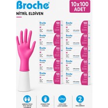 BROCHE PUDRASIZ NİTRİL ELDİVEN M BEDEN PEMBE 10'LU PAKET