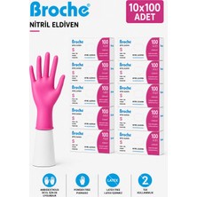 BROCHE PUDRASIZ NİTRİL ELDİVEN S BEDEN PEMBE 10'LU PAKET