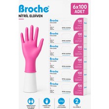 BROCHE PUDRASIZ NİTRİL ELDİVEN L BEDEN PEMBE 6'LI PAKET