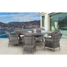 Rattan Bahçe Yemek Masa Sandalye Takımı | Aluminyum | 140 cm | Rehome 6 Kişilik