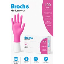 BROCHE PUDRASIZ NİTRİL ELDİVEN XS BEDEN PEMBE 100'LÜ PAKET