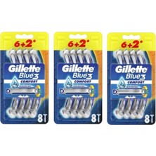 Gillette Blue3 Comfort Kullan-At Tıraş Bıçağı 8'li x 3 Premium Kalite ile Hassas Tıraş Deneyimi