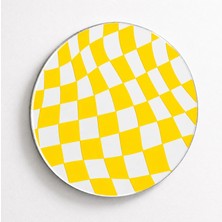 Ortakçı Design Echo Deco Sarı Kare Desenli Baskılı Yuvarlak Dekoratif Ayna 15 x 15