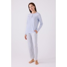 Pierre Cardin Paris 8888 Kadın Uzun Kol Yaka Düğmeli Desenli Pijama Takım