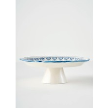 Bella Maison Mabel Stoneware Kek Standı 32 cm – Mavi Kenarlı, Şık ve Dayanıklı Seramik Sunum Tabağı