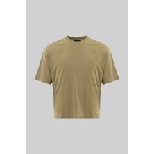 Machinist Erkek Basic Pamuklu Crop Oversize Tişört Küf Yeşili