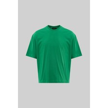 Machinist Erkek Basic Pamuklu Crop Oversize Tişört Yeşil