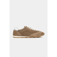 Nişantaşı Shoes Deyz Rome Bej Hakiki Süet Bağcıklı Kadın Spor Ayakkabı