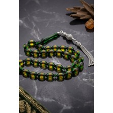 Prestige Gümüş Surmeli Sıkma Kehribar Taşlı Arpa Kesim Tesbih 925 Ayar Gümüş Püsküllü 12*8 mm 902780