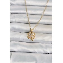 Clariss 316L Çelik Zincir Gold Renk 4 Yapraklı Yonca Model Kadın Kolye