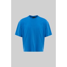 Machinist Erkek Basic Pamuklu Crop Oversize Tişört Saks Mavi