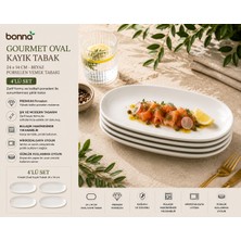 Bonnami Bonna Gourmet Oval Kayık Tabak 4’lü Set / 24X14 cm Beyaz Porselen Yemek & Meze Tabağı