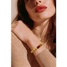 4you Takı Materia Handmade Bileklik | Akik Taşı Detaylı Altın Kaplama Lav Taşı, Yarı Değerli Taş