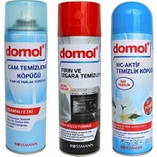 Domol Cam Temizleme Köpüğü + Fırın&ızgara Temizleyici Köpük Limonlu+Tuvalet Temizleyici Köpük Saf Temizlik