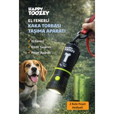 Happy Toozey El Fenerli Köpek Kaka Torbası Taşıma Aparatı – LED Işıklı, 2 Rulo 30 Adet, Doğa Dostu