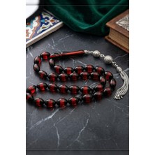 Prestige Gümüş Surmeli Sıkma Kehribar Taşlı Arpa Kesim Tesbih 925 Ayar Gümüş Püsküllü 12*8 mm 902775