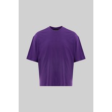 Machinist Erkek Basic Pamuklu Crop Oversize Tişört Açık Mor