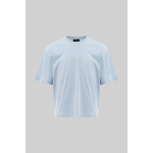 Machinist Erkek Basic Pamuklu Crop Oversize Tişört Buz Mavisi
