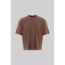 Machinist Erkek Basic Pamuklu Crop Oversize Tişört Kakao