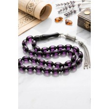 Prestige Gümüş Surmeli Sıkma Kehribar Taşlı Arpa Kesim Tesbih 925 Ayar Gümüş Püsküllü 12*8 mm 902779