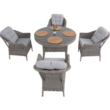 Spark Nova 110 cm Rattan Yuvarlak Minderli Bahçe Masa Takımı