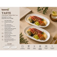 Bonnami Bonna Taste Oval Kayık Tabak 2’li Set / 29X17 cm Büyük Boy Porselen Servis, Kahvaltı & Şarküteri Tabağı