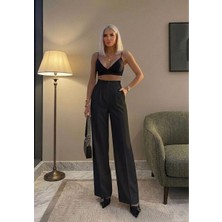 Sorvella Wear Kadın Ithal Doubleface Pileli Yüksek Bel Kumaş Pantolon