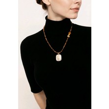 4you Takı Naos Handmade Kolye /akik, Güneş, Hematit Taşı, Sedef Kaplama Kolye Ucu, Yarı Değerli Taş