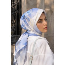 Ebru Tesettür Soft Çiçek Desen Eşarp Serisi Indigo