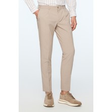 Morven  Erkek Bej Poliviskon Trend Desenli Slim Fit Lastikli Pantolon