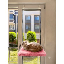 Ned Askılı Kedi Pencere Yatağı - Peluş Kumaşlı Cam Önü Kedi Hamak Yatağı