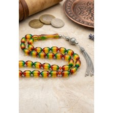 Prestige Gümüş Surmeli Sıkma Kehribar Taşlı Arpa Kesim Tesbih 925 Ayar Gümüş Püsküllü 12*8 mm 902778