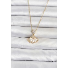 Clariss 316L Çelik Zincir Gold Renk Yelpaze Model Kadın Kolye